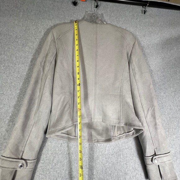 White House Black Market Ultra Suede Cropped Faux Moto Jacket Mercury Gray  M - Picture 10 of 13